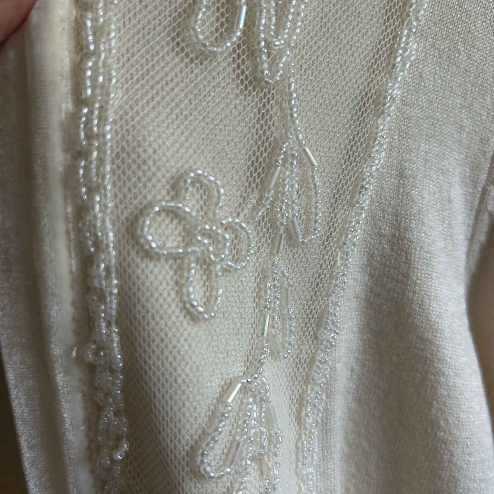 Cream Embroidered Beaded Cardigan by New York & Company - Picture 3 of 7